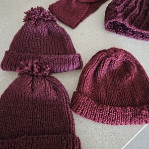 Cozy Knit Beanie Set - Burgundy